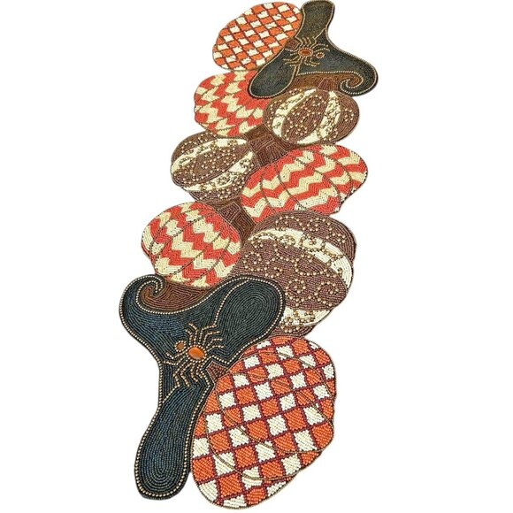 Pier 1 Fall Halloween 37" Beaded Witches Hat Pumpkin Spider Table Runner NWT - Picture 1 of 9